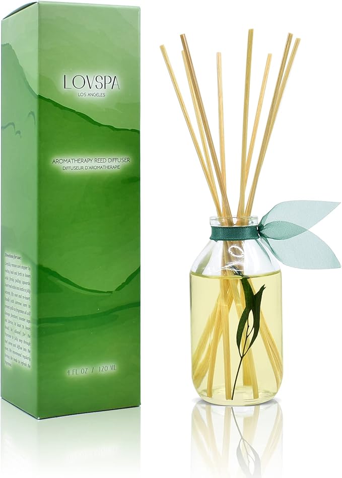 LOVSPA Bamboo Citrus Reed Diffuser Set Zesty White Lime & Crisp Bamboo - Tart Citrus Scent for The Kitchen or Bathroom - Makes a Great Gift for New Homeowners