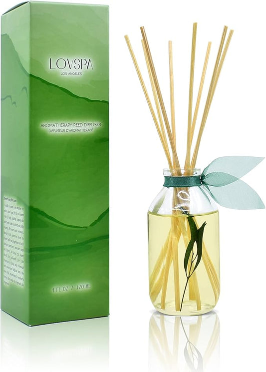 LOVSPA Bamboo Citrus Reed Diffuser Set Zesty White Lime & Crisp Bamboo - Tart Citrus Scent for The Kitchen or Bathroom - Makes a Great Gift for New Homeowners