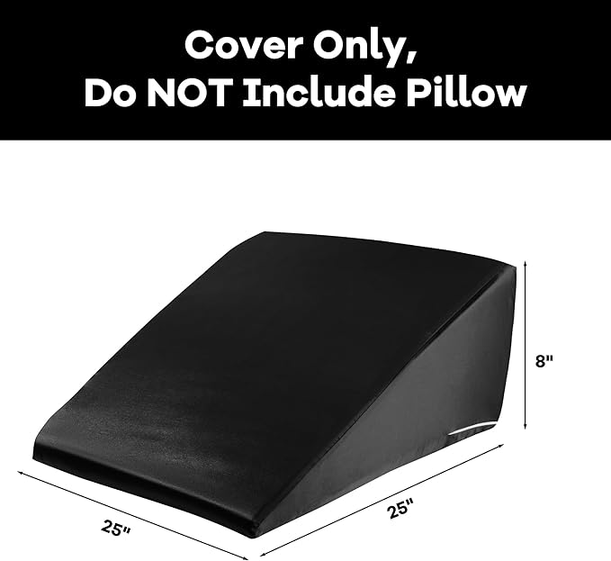 HOMBYS Satin Bed Wedge Pillow Cover Silky & Smooth Wedge Pillowcase 1 Pack 24x24x8, Soft & Breathable, Removable & Machine Washable-Zipper Design (Pillow Not Include), Black