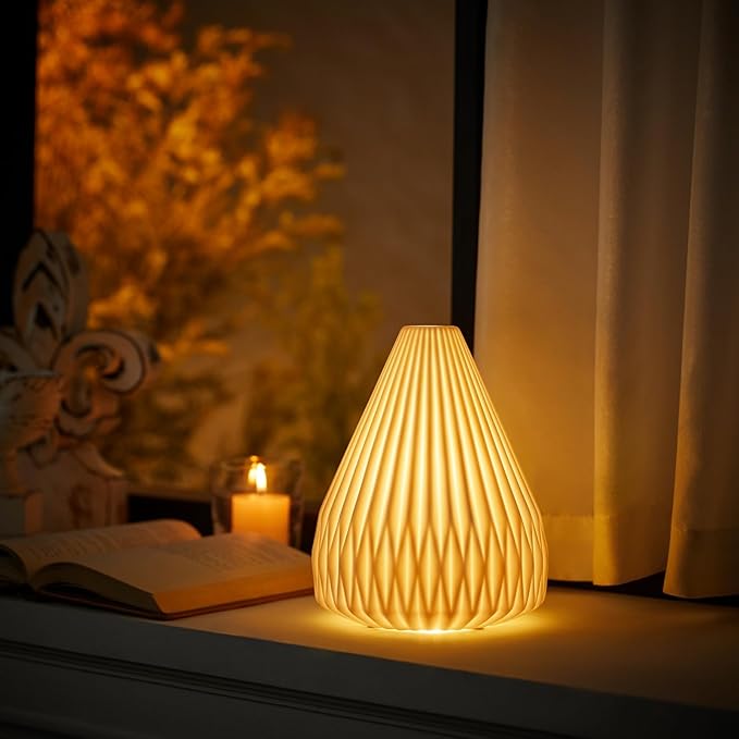 RONDURE 9.1" Modern Table Lamp, Modern Bedside Lamps for Bedroom, Living Room and Nightstand, White Translucent Ceramic Shade, Warm Ambient Lighting, Home Decor