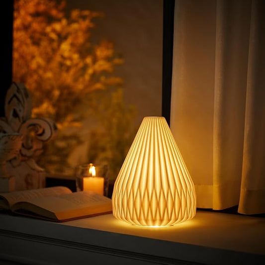 RONDURE 9.1" Modern Table Lamp, Modern Bedside Lamps for Bedroom, Living Room and Nightstand, White Translucent Ceramic Shade, Warm Ambient Lighting, Home Decor