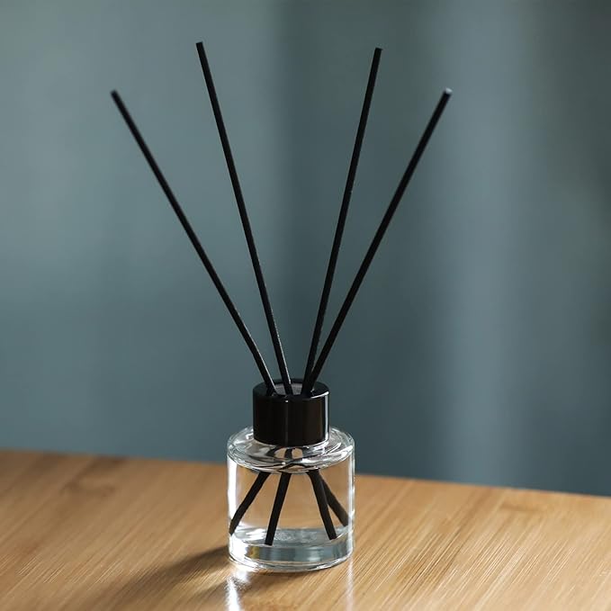 4PCS Refillable Fragrance Glass Diffuser Bottles with 20pcs Reeds Sticks & Black Caps & Funnel, Diffuser Jars for Home Oil Fragrance Decoration Girl Women Gift (50ML)