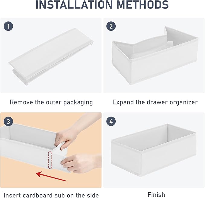 DIMJ Drawer Organizer Clothes - Underwear Organizer Small Sock Organizer Box Dresser Organizer,Drawer Dividers for Baby Clothes,Bra,Socks, Belt, Tie, Set of 6,White