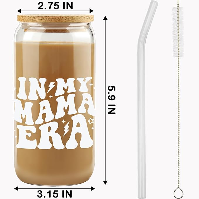 Mother's Day Gifts for New Mom - Unique Birthday Gifts for Pregnant Mom, Pregnancy Announcement Coffee Tumbler, New Mother Coffee Cup, Baby Announcement Gifts - 16oz Coffee Glass Cup Set w/Straw Lid