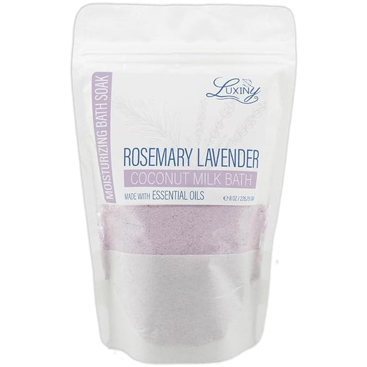 Vegan Milk Bath Soak Made with Moisturizing Coconut Milk Powder, Essential Oil, & Sweet Almond Oil for a Bath Bomb Dust Soothing Fizz & Relaxing Soak, 8 oz. (Rosemary Lavender)