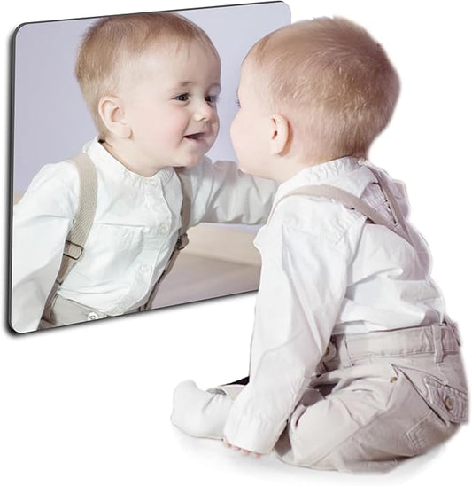 Kids Safety Shatterproof Mirror for Wall, Plastic Wall Mounted, Unbreakable Acrylic Non-Glass, 1/8" Thick, 8"x8", Great for Bedroom, Kids' Rooms