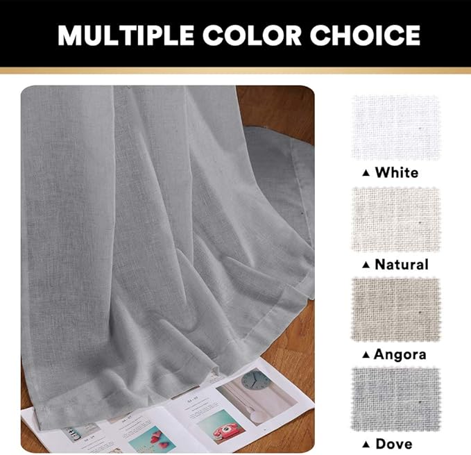 PrinceDeco Linen Burlap Curtains 108" Long for Windows, Rod Pocket Light Filtering Linen Blend Window Treatments for Bedroom/Living Room, W52 x L108, Set of 2, Dove Grey