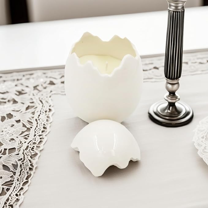 Easter Eggs Scented Candle,Natural Soy Wax, Creative Ceramic Eggshell, Aromatherapy Candle Gift Set, Candlestick Fragrance Gift Decoration (White)