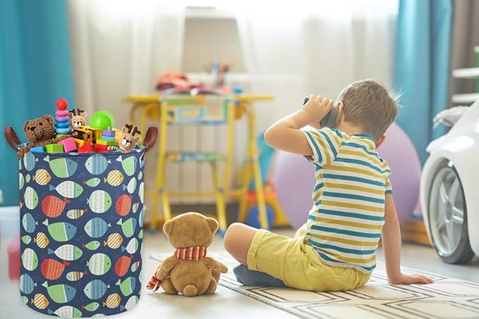Fish Laundry Hamper,Kids Laundry Basket Collapsible Boys and Girls Storage Baskets for Home Decor,Office,Toy Organizer,(Fish)
