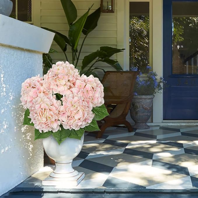 Light Pink Hydrangea Artificial Flowers Large Artificial Hydrangeas Silk Flowers for Home Decor Indoor Wedding Flowers Bouquets Faux Flowers Kitchen Centerpiece Table Decorations
