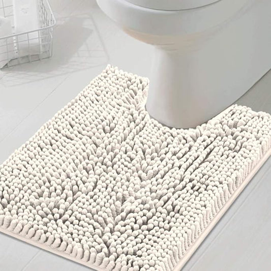 H.VERSAILTEX Toilet Mat U Shaped Bathroom Rugs Bath Mats for Bathroom Non Slip Luxury Chenille Bath Mat U Shape 20x24 Extra Soft and Absorbent Shaggy Rugs Washable Dry Fast - Ivory