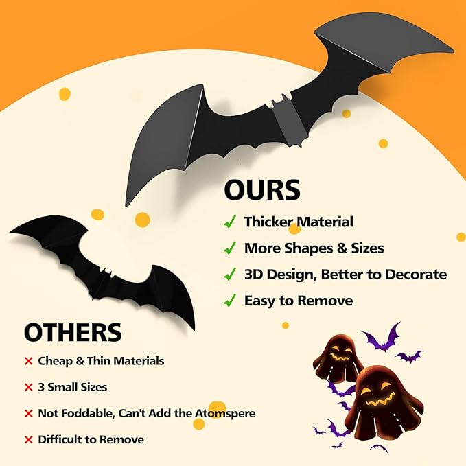 Bats Halloween Decorations: Halloween Bats Wall Decor 120pcs Bat Wall Decals PVC 3D Bat Scary Stickers Halloweens Party Decorations Indoor Outdoor DIY Home Window Door Decor
