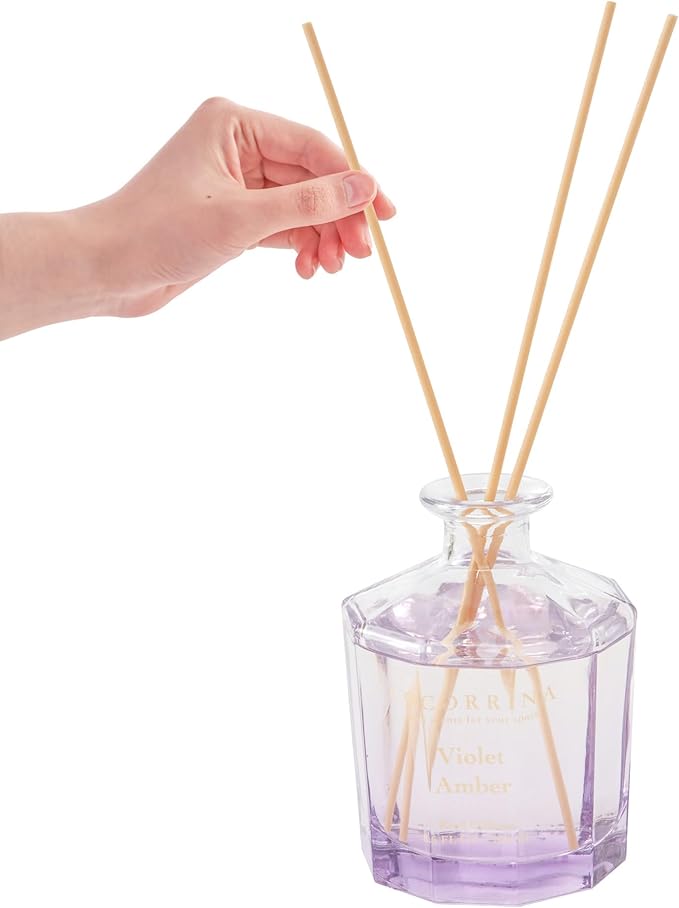 COCORRÍNA Reed Diffuser - Violet Amber 8.5oz Flower Reed Diffuser Set with 8 Sticks, Home Fragrance Reed Diffuser for Home Bedroom Office Bathroom Shelf Decor (Master Collection)