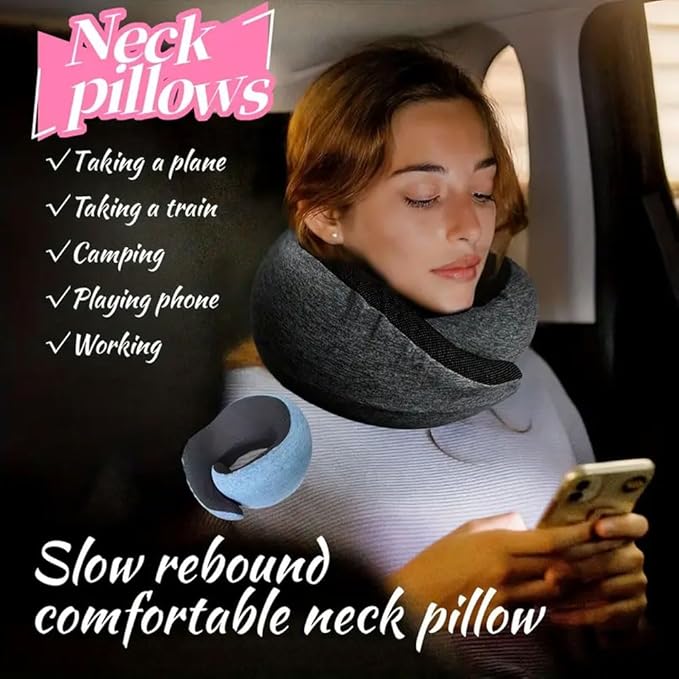 Premium Memory Foam Travel Pillow Set - 360° Adjustable Neck Support, Soft U-Shaped Pillow for Airplane Travel with 3D Eye Masks and Earplugs - Ultimate Comfort for Long Flights (Light Blue)