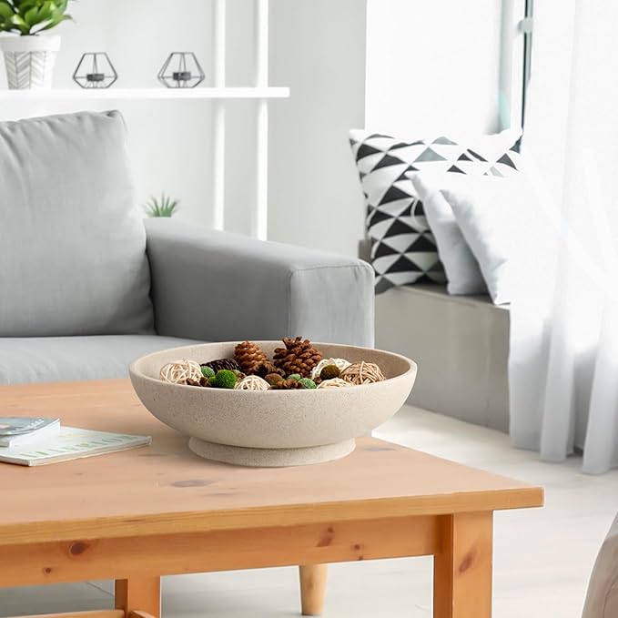L'ARL GMVOI Large Decorative Bowl,Modern Fruit Bowl for Kitchen Counter,Handicraft Decorative Bowls for Home Decor,Stylish Key Bowl for Entry Table - Artificial Stone Beige