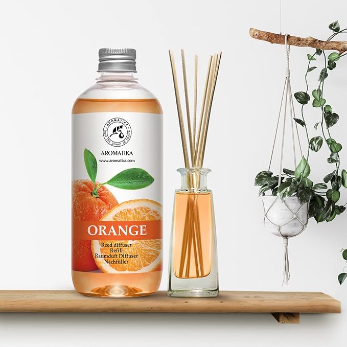 Orange Reed Diffuser Refill 17 Fl Oz (500ml) - Room Fragrance Diffuser with Natural Essential Orange Oil - Best for Aromatherapy - Reed Diffuser Oil Refill Orange for Spa - Home - Kitchen - Office