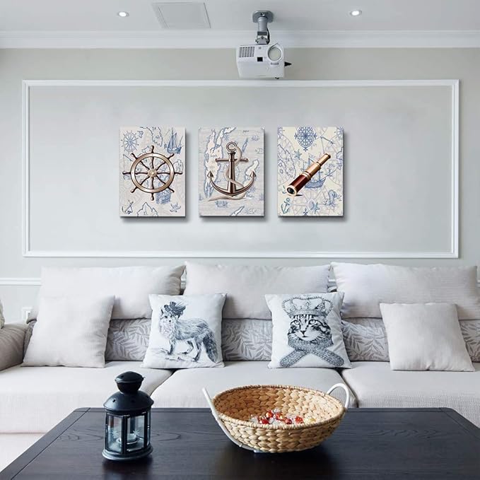 ocean theme steering wheel telescope ship pendant Canvas Prints bathroom Wall Art for Bedroom Wall decor Artworks Pictures wall decorations for living room,3 piece Home decor kitchen wall paintings