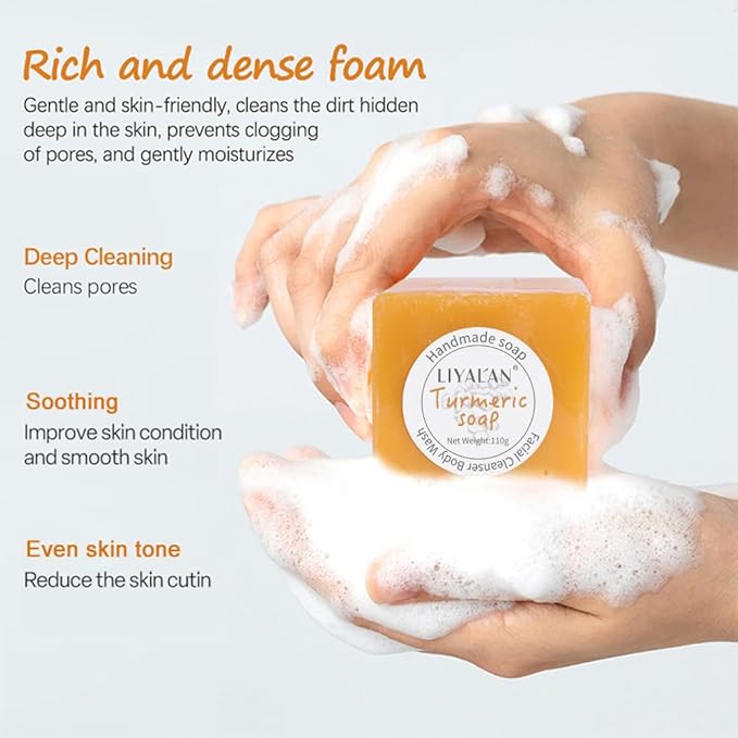 LIYALAN Turmeric Soap Bar for Face Body Smooth Skin,Deep Cleansing, Natural Vegan Handmade Soap Sensitive Skin Formula