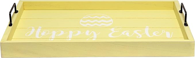 Elegant Designs HG2000-YHE Decorative Wood Serving Tray w/Handles, 15.50" x 12", Hoppy Easter