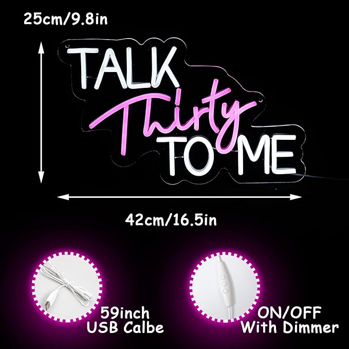 Talk Thirty to Me Neon Sign for Wall Decor Thirty Neon Light Letter Led Neon Signs Birthday Led Neon Light for 30th Birthday Bar Club Hotel Decoration