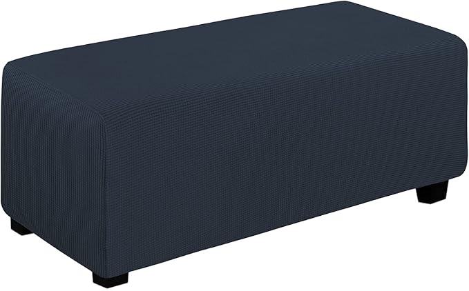 Easy-Going Stretch Ottoman Cover Folding Storage Stool Furniture Protector Soft Rectangle slipcover with Elastic Bottom(Ottoman X-Large,Dark Blue)