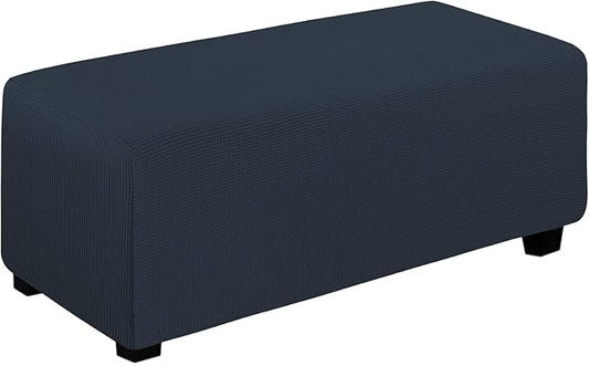 Easy-Going Stretch Ottoman Cover Folding Storage Stool Furniture Protector Soft Rectangle slipcover with Elastic Bottom(Ottoman X-Large,Dark Blue)