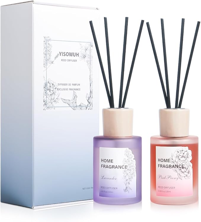 Reed Diffuser - Lavender&Pink Peony 4.06oz (120ml) 2 Packs Essential Oil Reed Diffuser Set with 16 Sticks, Long Lasting Fragrance for Home, Bathroom, Bedroom, Room, Decor
