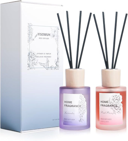 Reed Diffuser - Lavender&Pink Peony 4.06oz (120ml) 2 Packs Essential Oil Reed Diffuser Set with 16 Sticks, Long Lasting Fragrance for Home, Bathroom, Bedroom, Room, Decor