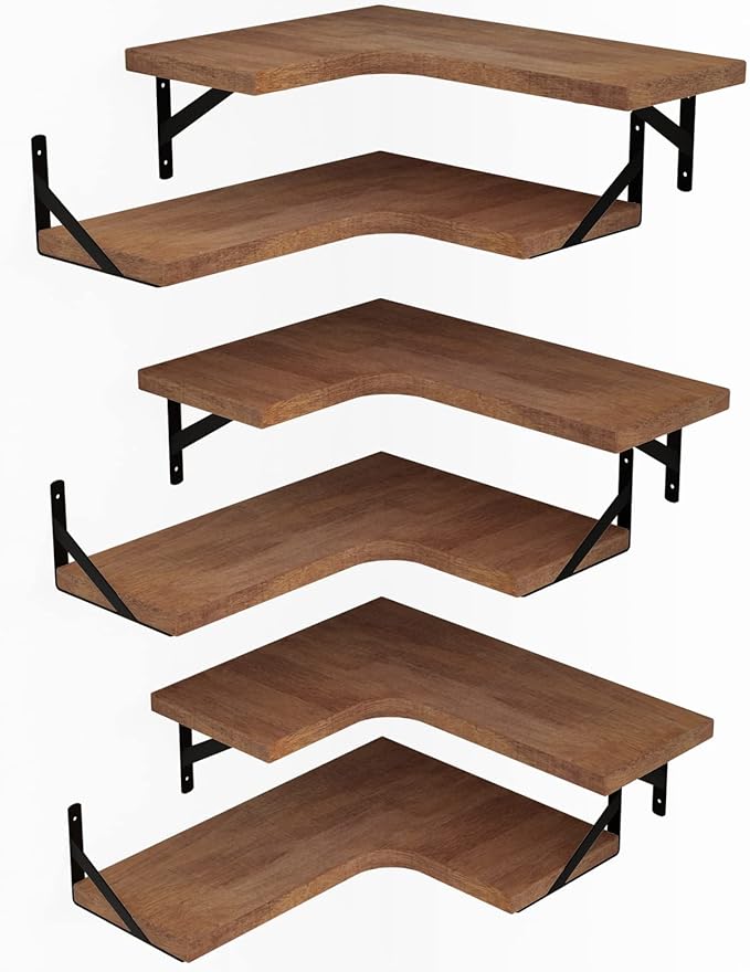 LEOPO Corner Floating Shelves Set of 6, Hardwood Storage Shelves, Cozy & Dependable Floating Shelves for Bedroom, Living Room, Kitchen, Office and More