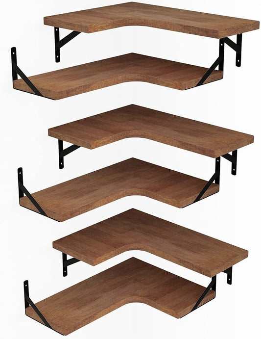 LEOPO Corner Floating Shelves Set of 6, Hardwood Storage Shelves, Cozy & Dependable Floating Shelves for Bedroom, Living Room, Kitchen, Office and More
