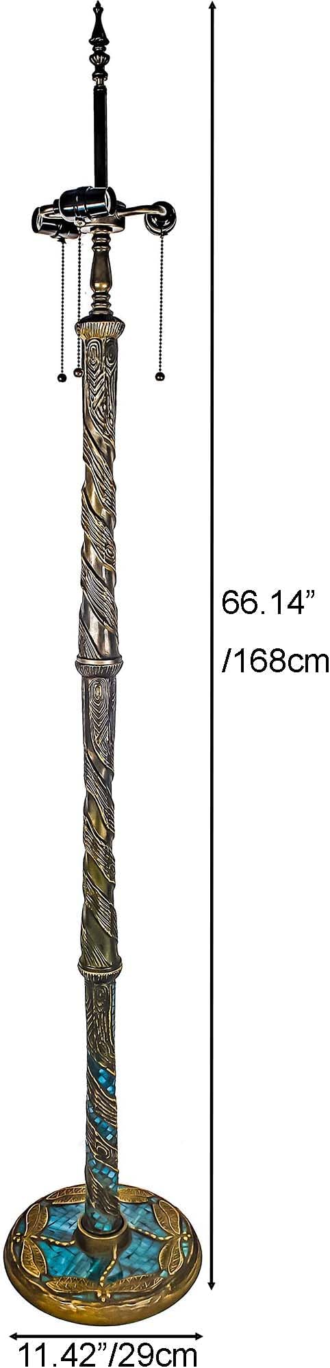 Bieye LB001 Tiffany Style Twisted Dragonfly Floor Lamp Base - Made of Metal - Decorated with Mosaic Stained Glass