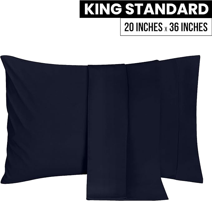 Utopia Bedding King Standard Pillow Cases - 2 Pack - Envelope Closure - Soft Brushed Microfiber Fabric - Shrinkage and Fade Resistant Pillow Covers 20 X 36 Inches (King Standard, Navy)