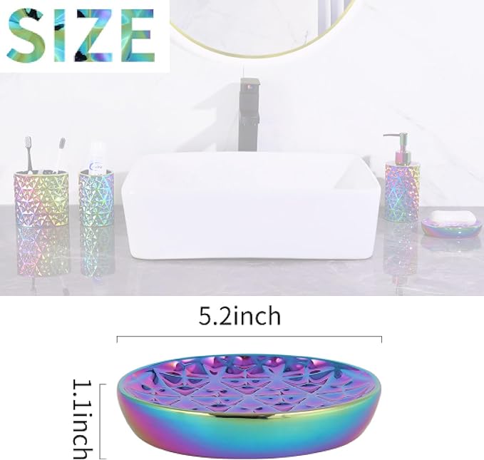 Soap Dish, Ceramic Soap Tray Soap Holder Container Box, Colorful Diamond Oval Soap Plate Case, Sponge Dish Scrubbers Tray Holder for Bathroom Vanity Shower Kitchen Sink Counter Top,Easy Clean