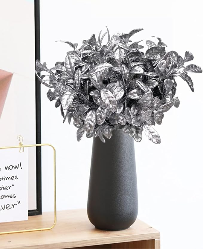 CATTREE Fake Silver Plants for Christmas Decor, Artificial Plant Plastic Grass Faux Leaves Shrubs Simulation for Indoor Outdoor Home Party Hall Office Table Décor Planter Filler - 3 Pack