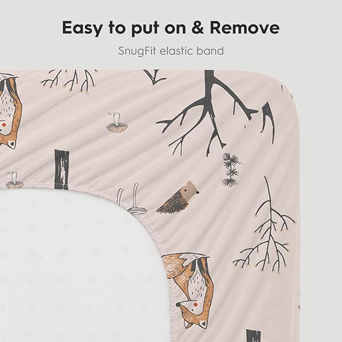 Horaldaily 2 Pack Fitted Crib Sheet for Boys Girls,Soft Breathable Washable Jersey Microfiber Baby Crib Sheet, Fits Standard Size Crib Mattress 28in x 52in, Animals Leaves Nursery Sheet Beige/Orange