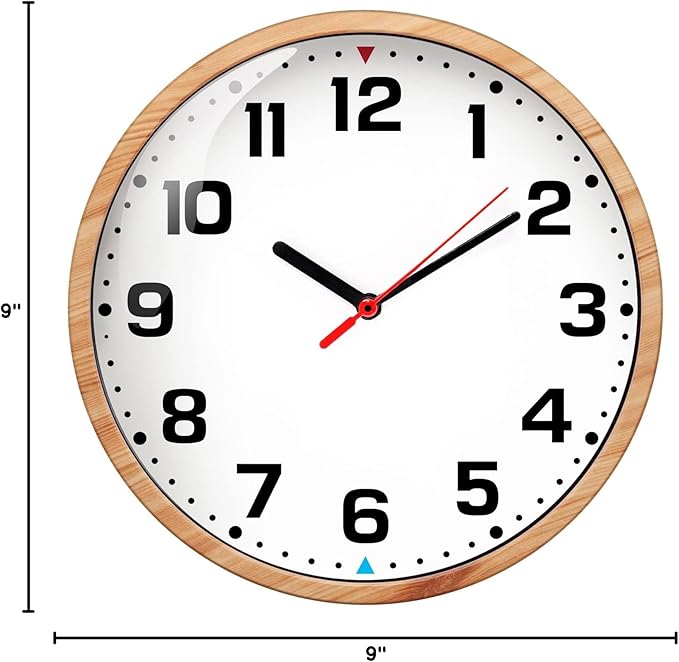 Wall Clock 9 Inch Battery Operated Silent Non-Ticking Wall Clock Modern Quartz Design Decorative Indoor Kitchen Office Brown