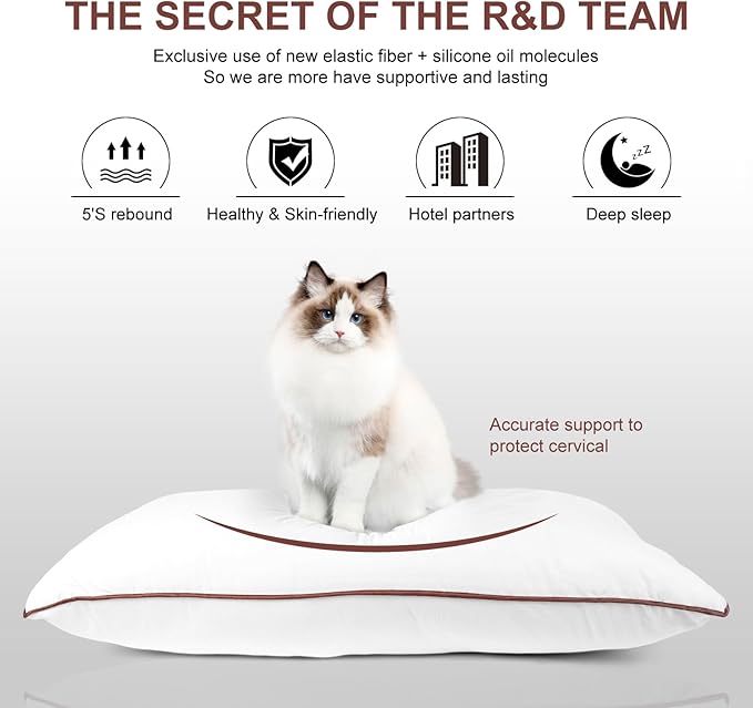 Luxury Comfort Bed Pillows - Hypoallergenic Polyester Microfiber Material - Premium Sleep Support for Side, Back, and Stomach Sleepers - Set of 4, Queen Size 18 x 28 inches, 45 cm x 70 cm