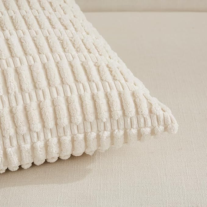 Fancy Homi 4 Packs Boho Cream Decorative Throw Pillow Covers 26x26 Inch for Living Room Couch Bed Sofa, Rustic Modern Farmhouse Home Decor, Soft Plush Corduroy Beige Cute Square Cushion Case 66x66 cm