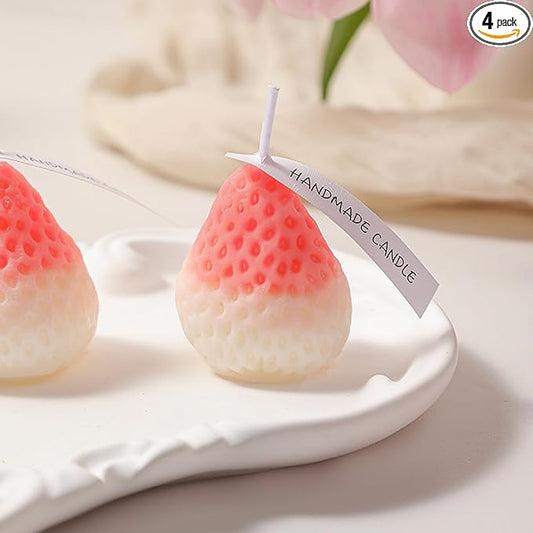 Strawberry Shaped Scented Candle,4PACK 75G Fruit Aroma Soy Wax Decorative Candle for Table Photo Prop Birthday Gift,Prefect for Meditation Stress Relief Mood Boosting Bath Yoga (Pink&White)