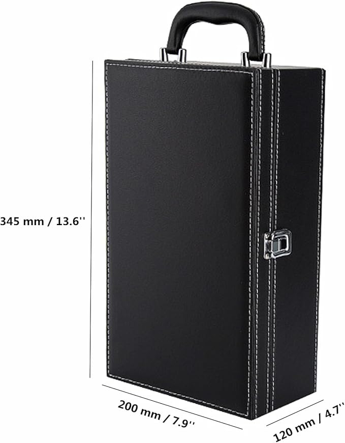 TANG SONG Leather Double Bottle Wine Gift Box with 4 Wine Accessories Wine Bottle Storage whit Locking Latch (Black)