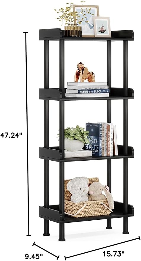 Hosfais Small Wooden Bookcase, 4-Tier Black Rustic Etagere Bookshelf for Living Room & Bedroom, Storage Organizer