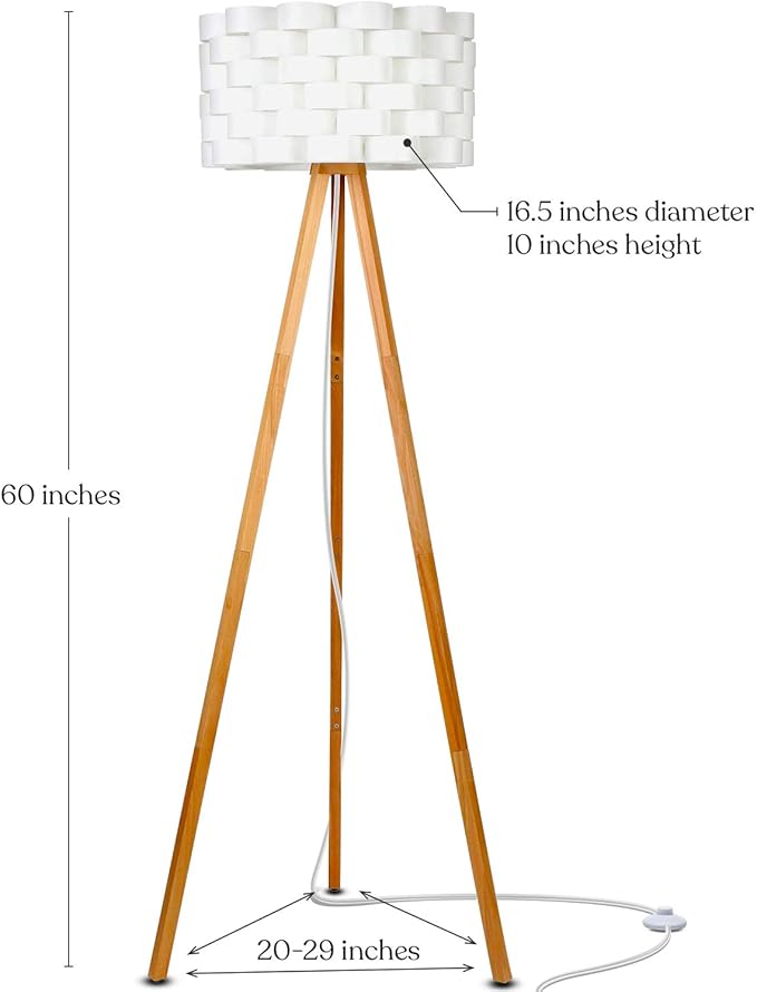 Brightech Bijou LED Floor Lamp, Standing Lamp for Bedroom Reading, Tripod Lamp for Living Rooms & Offices, Great Living Room Décor, Bohemian & Vintage Tall Lamp With Soft Light Bulbs - Natural Wood