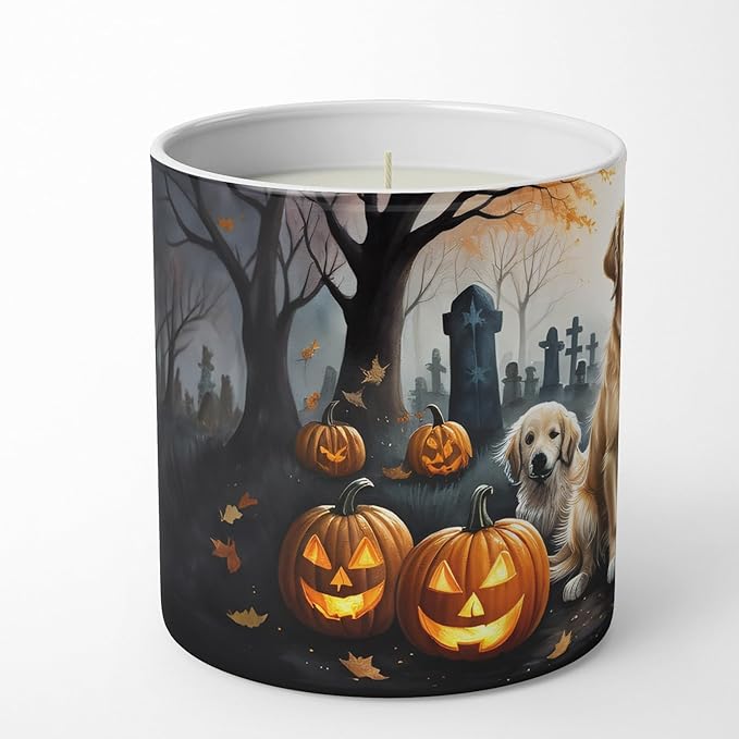 Caroline's Treasures DAC2043CDL Golden Retriever Spooky Halloween Decorative Soy Candle Nature Soy Wax Essential Oil Home Decor Ideal for Bedroom Kitchen Bath Office Gift, 10 oz