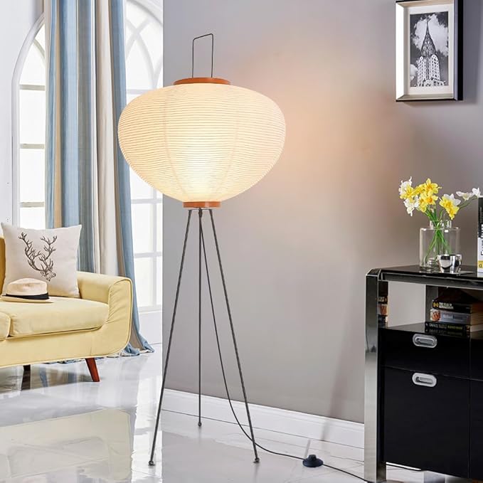 Rice Paper Floorlamp,Paper Floor Lamp,Noguchi Lamp,Akari Japanese Lantern Lamps for Wabi Sabi Decor,Tall Floorlamp for Livingroom,Tripod Floor Lamps,Office Home Lighting,Unique Standing Linght Bedroom