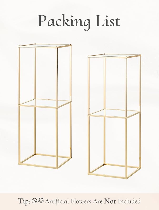 Gold Plant Stand Centerpieces for Table: 31.5 inch with 2-Layer, Tall Centerpieces for Wedding Table, Gold Center Pieces Decoration Wedding Reception, 2 Packs