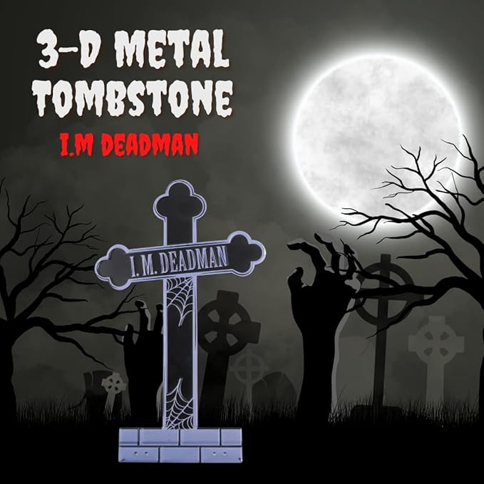 3-D Metal Halloween Ghost Cemetery XL 17" Tombstone w Stakes -I.M DEADMAN-Durable, Rustproof, UV Raised Printing-Upgrade Your Haunted House Mansion w Cemetary Lawn Decor-No More Flimsy Foam Graveyards