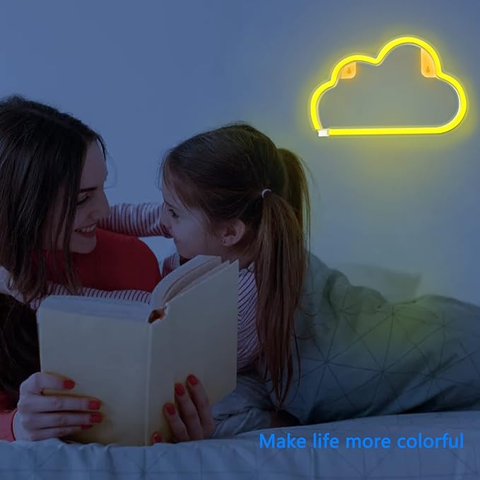 Cloud Neon Signs, LED Cloud Neon Light for Wall Decor, Battery or USB Powered Cloud Sign Shaped Decoration Wall Lights for Bedroom Aesthetic Teen Girl Kid Room Christmas Birthday Wedding Party Yellow