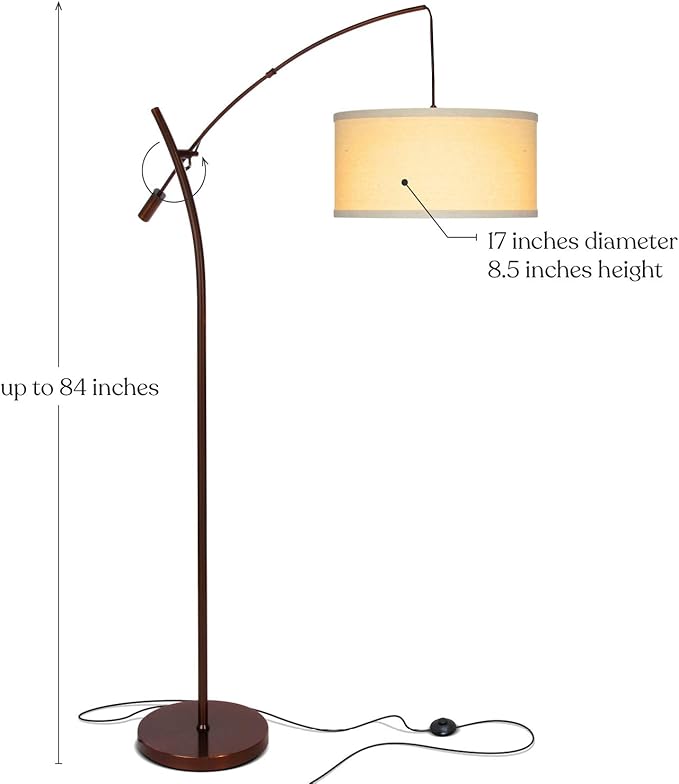 Brightech Grayson Arc LED Floor Lamp - Modern Office & Living Room Standing Lamp with Adjustable Arm - Industrial Style for Bedroom Reading - Bronze