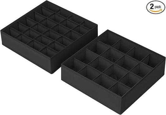 Joyoldelf Drawer Organizer 2 Pack - 40 Cell Closet Organizer for Socks, Underwear, Ties & More (Black)