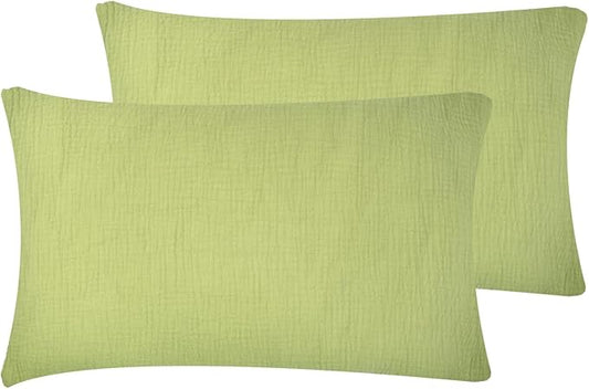 Organic Cotton Muslin Mini Pillowcases with Envelope Design,2 Pack Ultra Breathable Kids Toddler Pillowcases for Boys and Girls- 13 x 18 inches (Green)